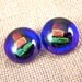 Cobalt Dichroic Earrings / Copper Gold Green Fused Glass Inclusion - 1/2" - Bright