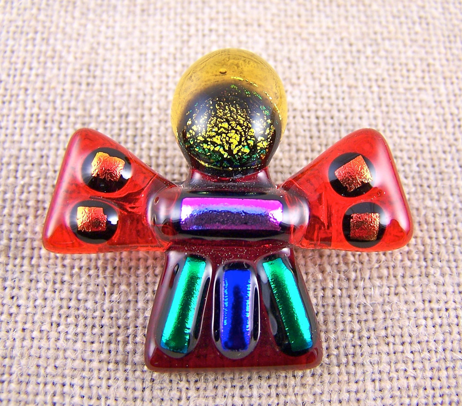 Dichroic Angel Pin AND Pendant - RED RUBY Cayenne Amber Orange Pink Blue Green Fused Glass