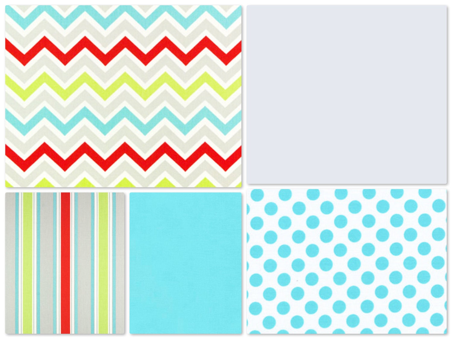 Custom Crib Bedding - 2 piece Set , aqua, red, lime