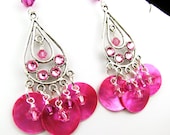 Fuchsia Mussel Shell and Crystal Earrings