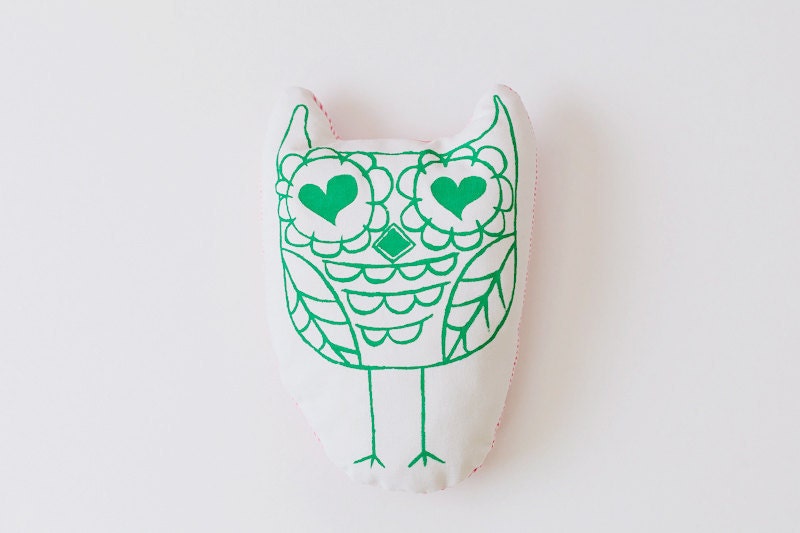 Silk screen print OWL PILLOW vintage urban