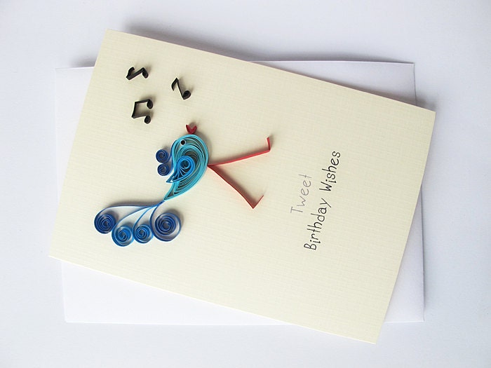 Quilled Birthday Card - Bird handmade greeting card