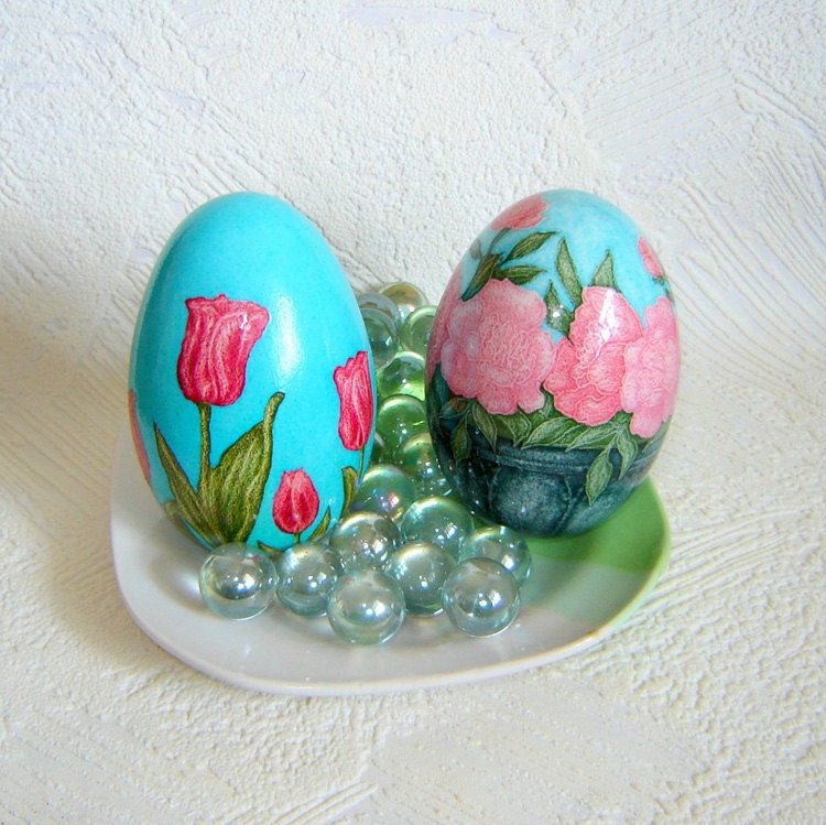SALE. Peonies in a stone vase. Goose egg. Easter eggs.
