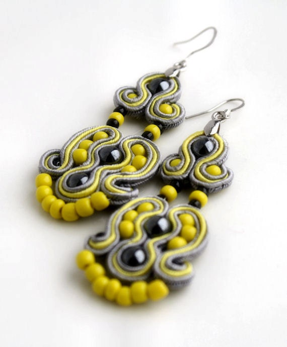yellow and gray- soutache earrings free shipping