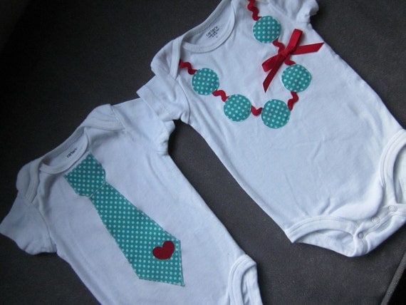 Brother and sister combo, applique tie and applique necklace with ric rac detail
