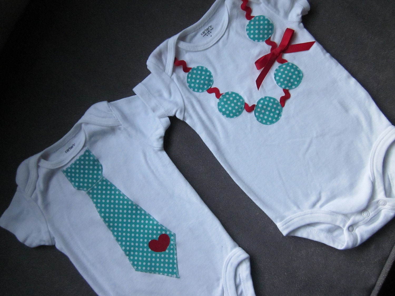 Brother and sister combo, applique tie and applique necklace with ric rac detail