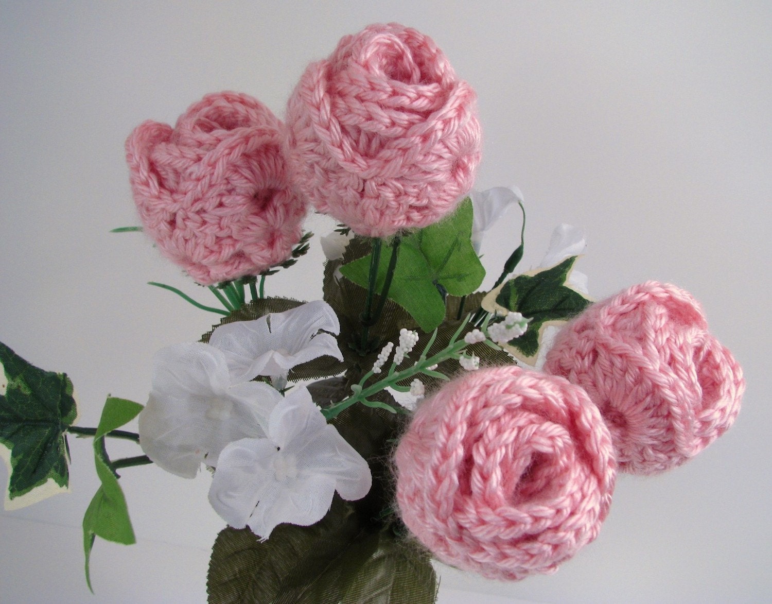 50 off 4 Pink Roses Crochet Bouquet Ready to by TheHookUp3400