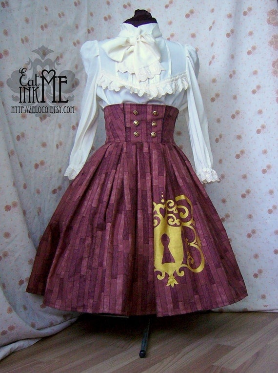 Hidden Secrets steampunk lolita neovictorian skirt with gold print