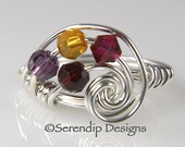 Mothers Ring Grandmothers Ring Galaxy Ring in Sterling Silver and 4 Swarovski Birthstone Crystals mr4g4-4