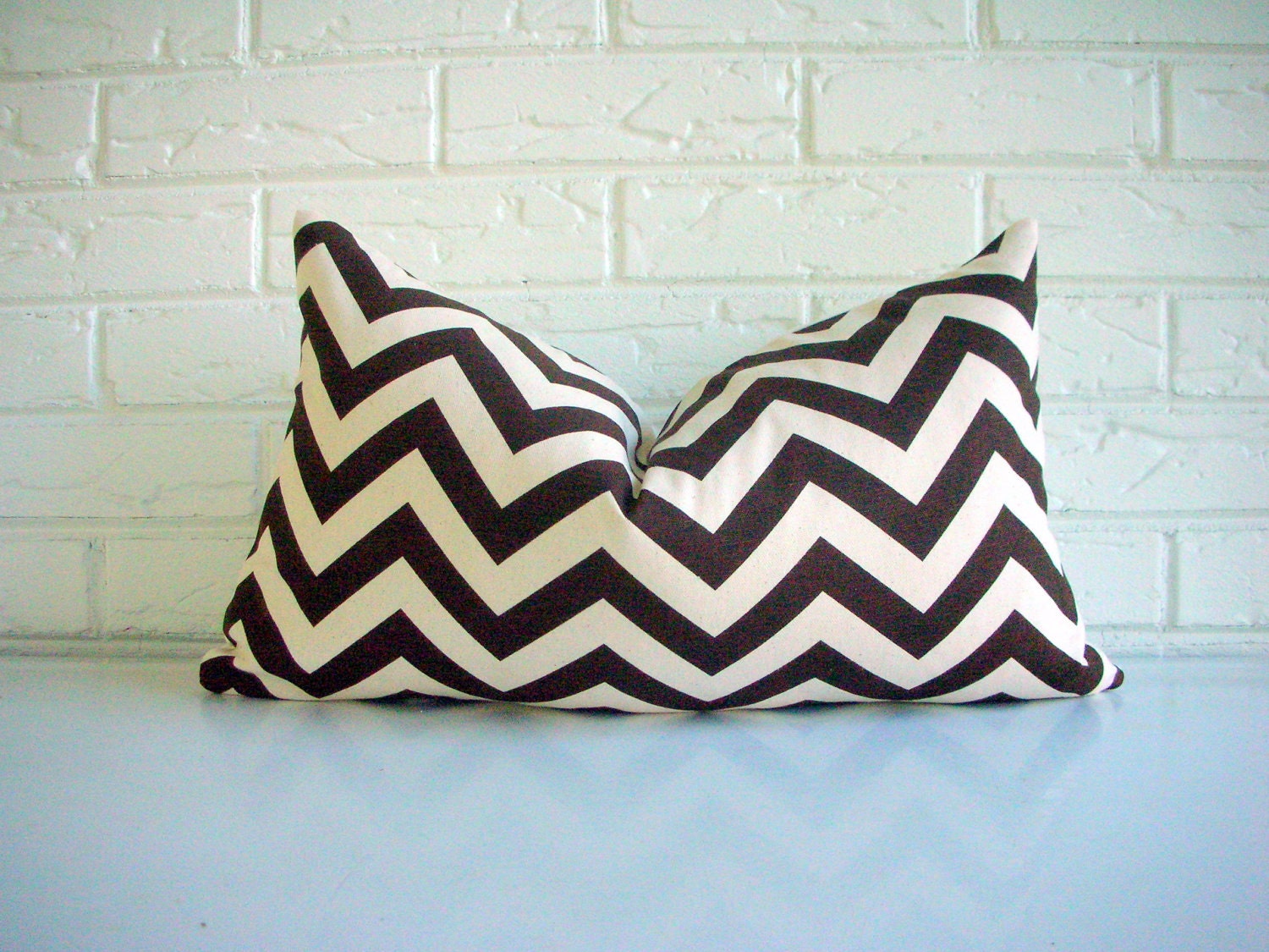 Chocolate Brown Ivory Chevron Pillow Cover - Decorative Throw - Zig Zag Cushion - Modern Eclectic