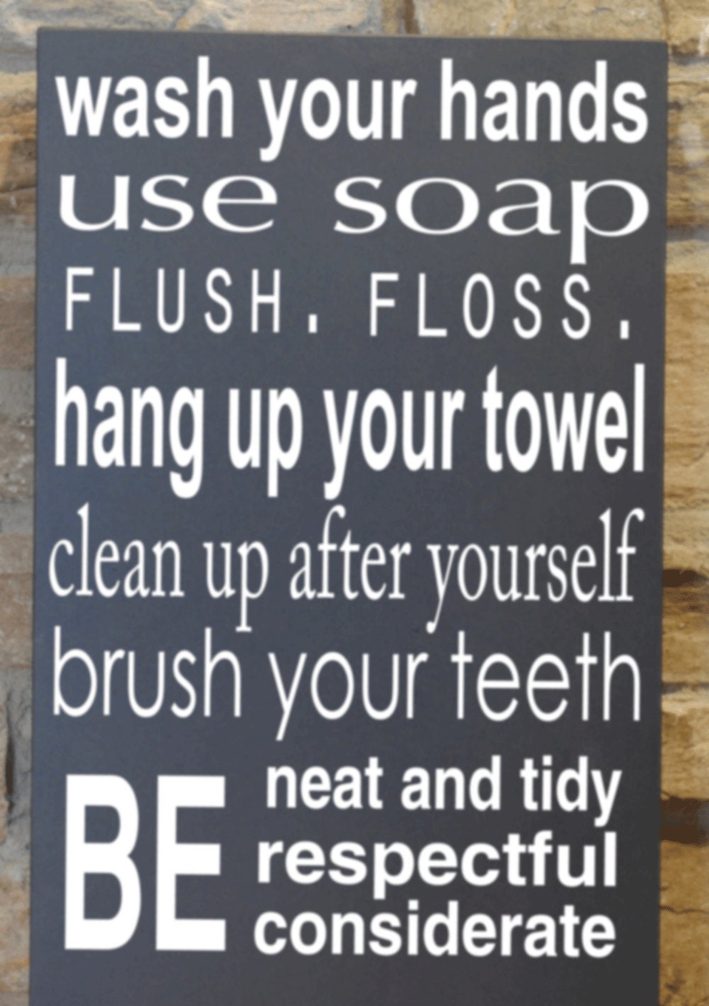 Bathroom Rules Subway Art Typography Word Art Handpainted Wooden Sign - Your Choice of Color