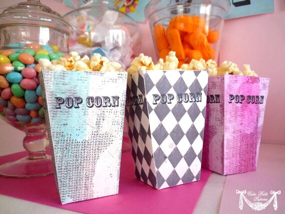 Colorful Circus - PRINTABLE Mini POPCORN BOXES or Treat Boxes - Cutie Putti Paperie Il_570xn