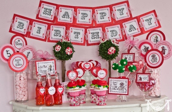 Queen of Hearts Party, Alice in Wonderland Party - PRINTABLE PARTY COLLECTION - Cutie Putti Paperie Il_570xn