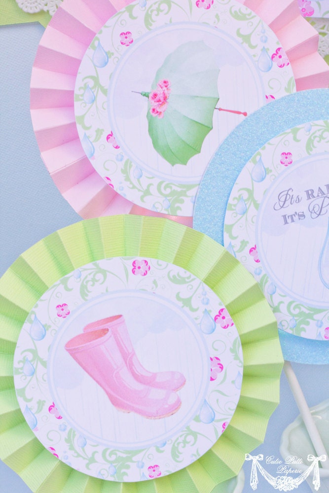 April Showers Party, Spring Party - 4inch PRINTABLE THEMED Party CIRCLES - Cutie Putti Paperie Il_570xn