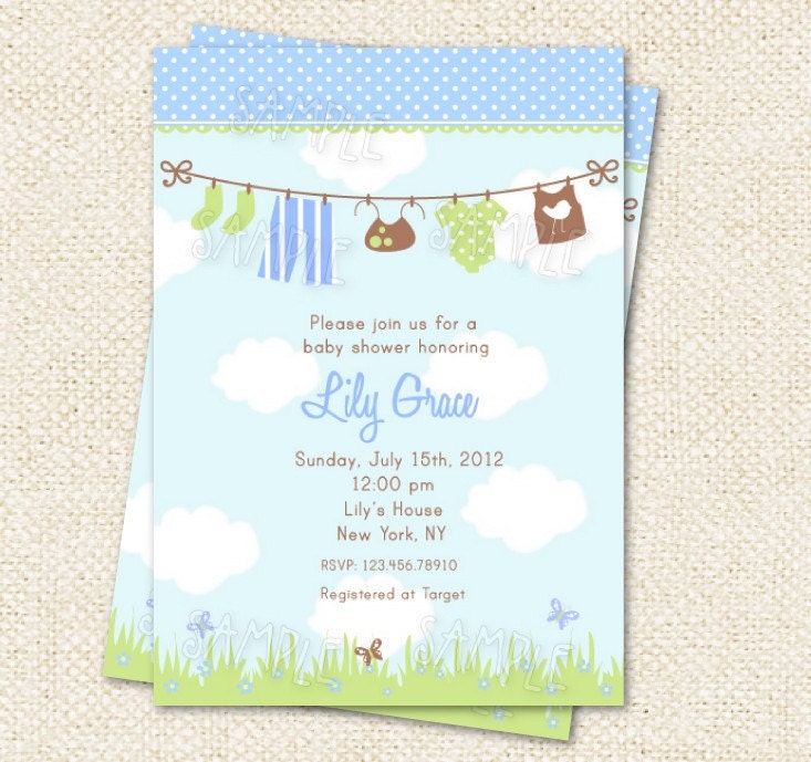 Clothesline - Custom Printable Baby Shower Invitations Boy