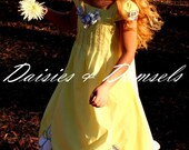 Yellow white blue flower girl dress, Custom made pageant dress gown vintage inspired 6 mo-10 years