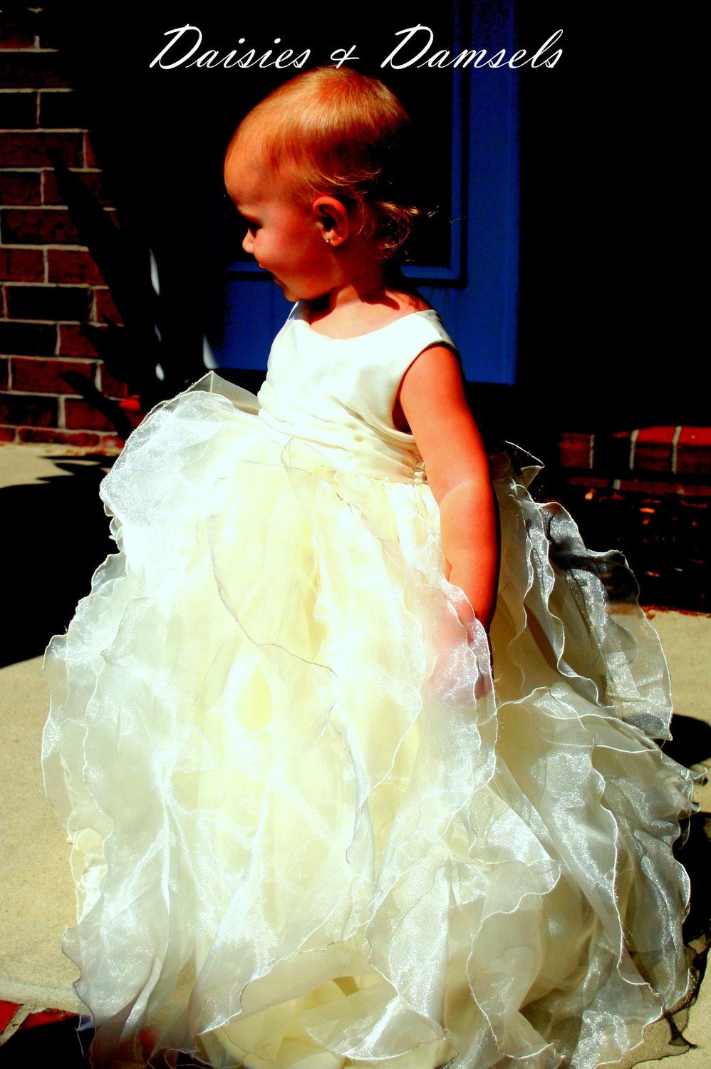 Flower girl dress, ivory, girls, toddler, baby, cascading ruffles, PREORDER