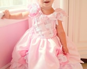 Flower girl dress, Custom made pink white cascading petals ,pageant dress gown all sizes 1,2,3,4,5,6,7,8,9,10,