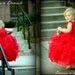 Red flower girls dress, tea-length, lots of ruffles, perfect for Christmas, Valentines, or weddings