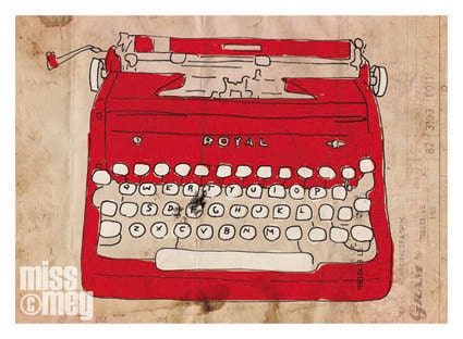 Digital Art Print 5x7 - Red Royal Typewriter