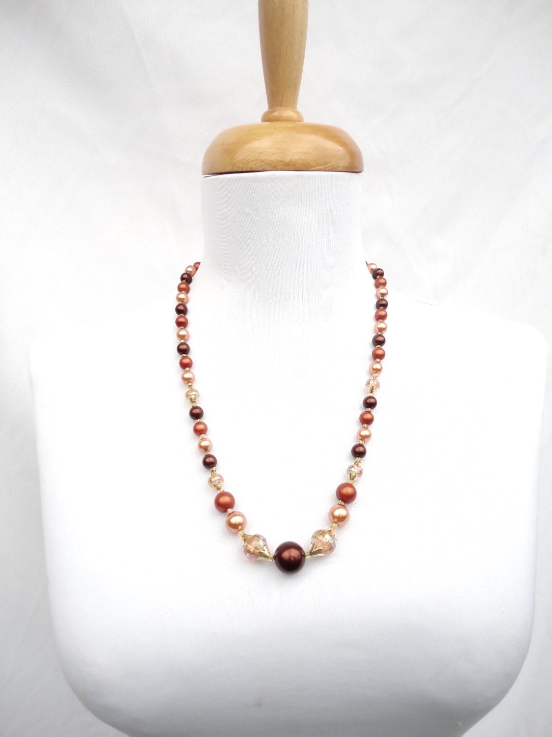 Vintage Faux Pearl Necklace Brown Bronze Taupe