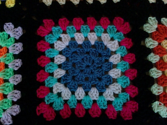 Crochet Blanket Handmade -  Made in tradition granny multi colour style with black border CUDDLE BLANKET (nannycheryl original) ID 782