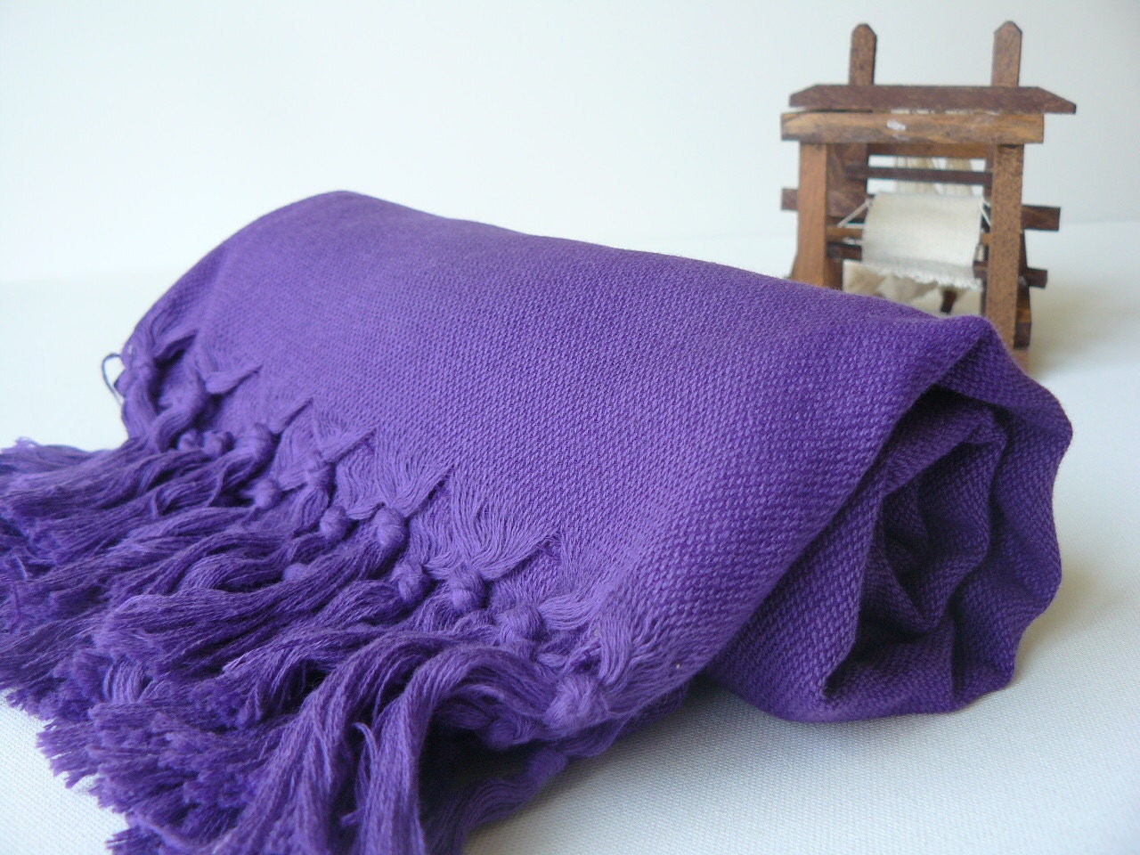 Handwoven Turkish Bath Towel - Cotton Peshtemal - Purple Pure Soft