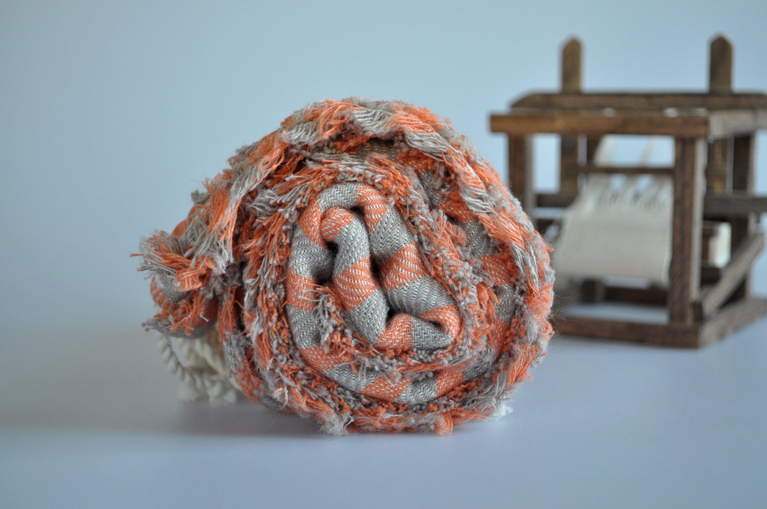 Turkish Bath Towel - Cotton Peshtemal - Orange -Gray