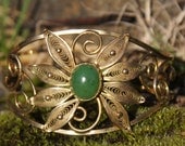 Gold Filigree green jade cuff bracelet