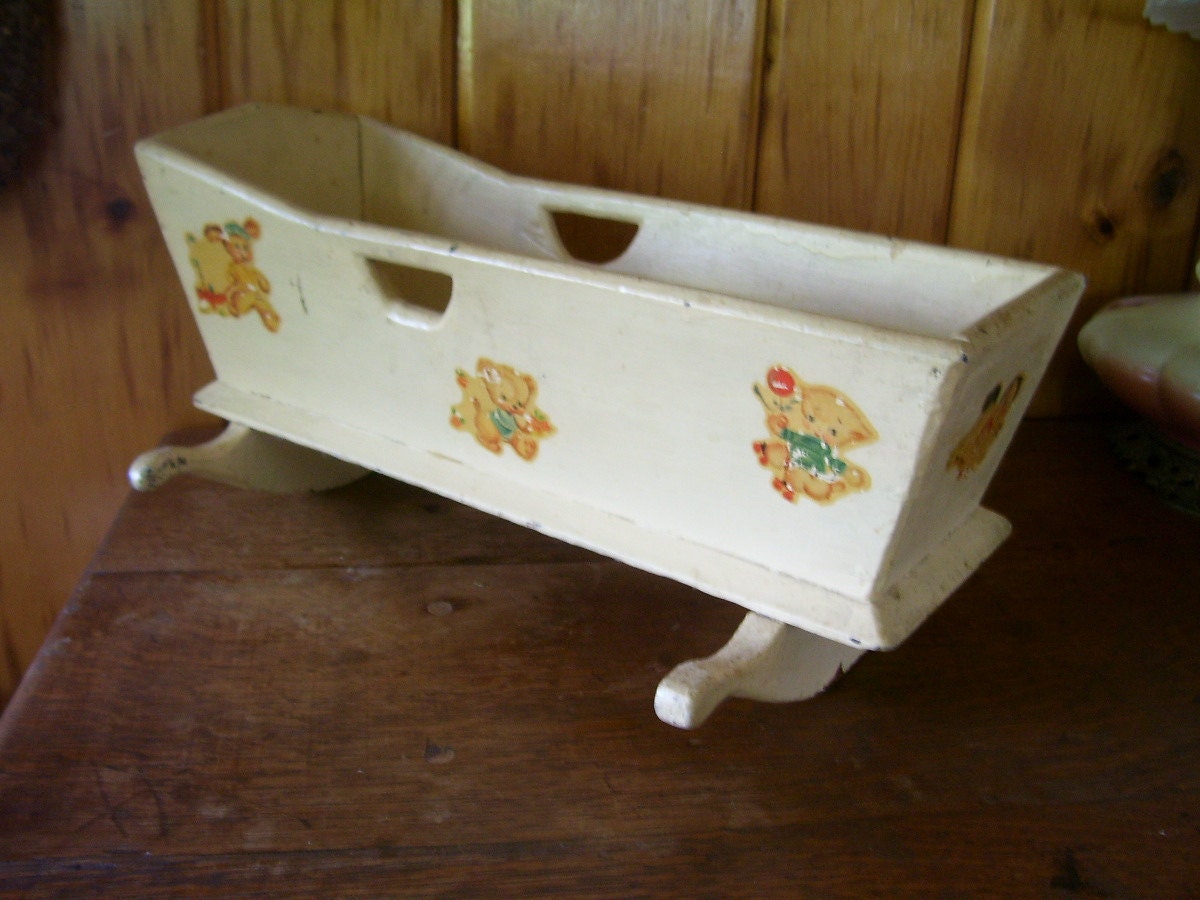 Shabby Antique Hand Made Wooden Baby Doll Rocking Cradle