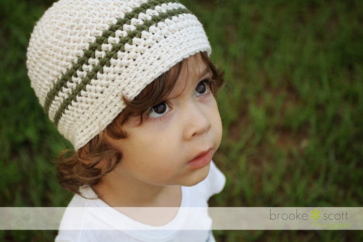 It's A Beanie Hat (baby to preteen sizes) Custom Made To Order Cream Olive Green