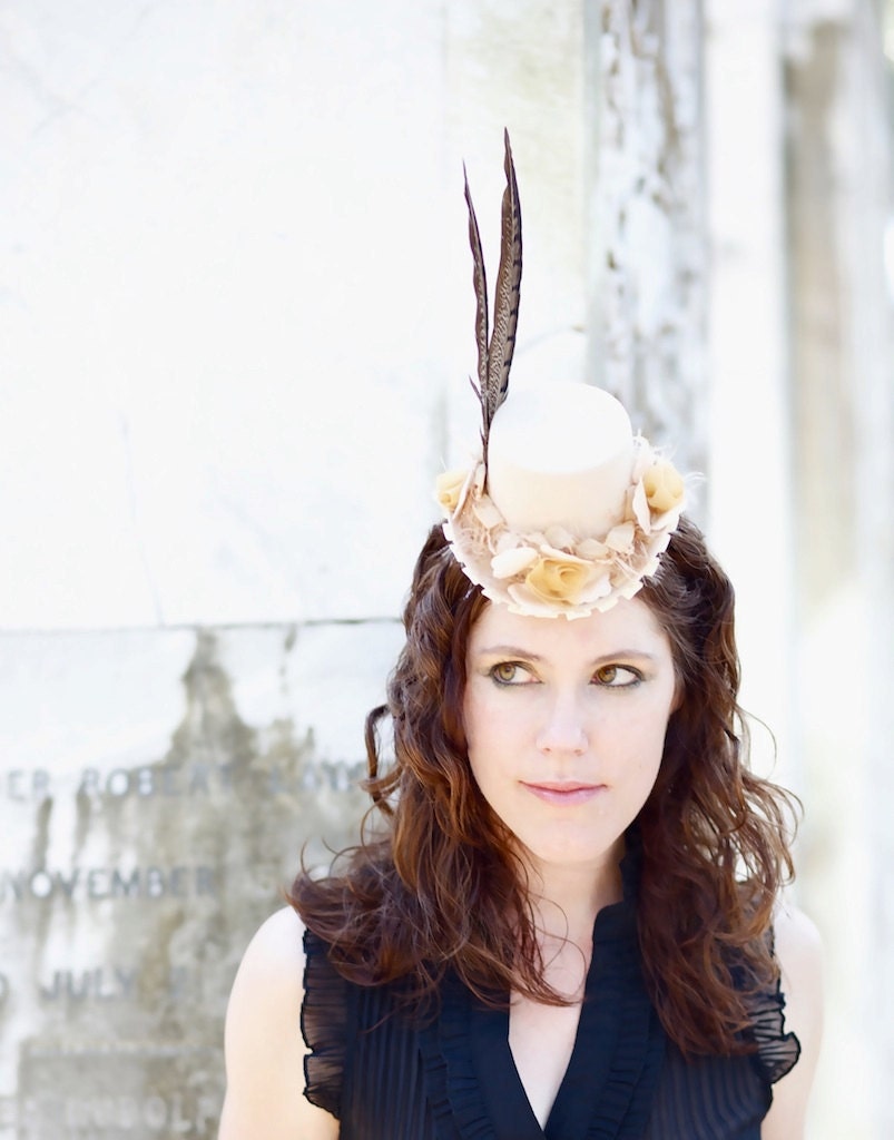 Steampunk Hat with Cream Roses and Satin - LADY AMHERST