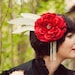 Red Feather Headress with Roses & Silver Pheasant Feathers - ROSE RED