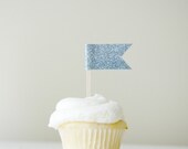 Glitter Flag Cupcake Topper Collection (one dozen, silver glitter) Il_170x135