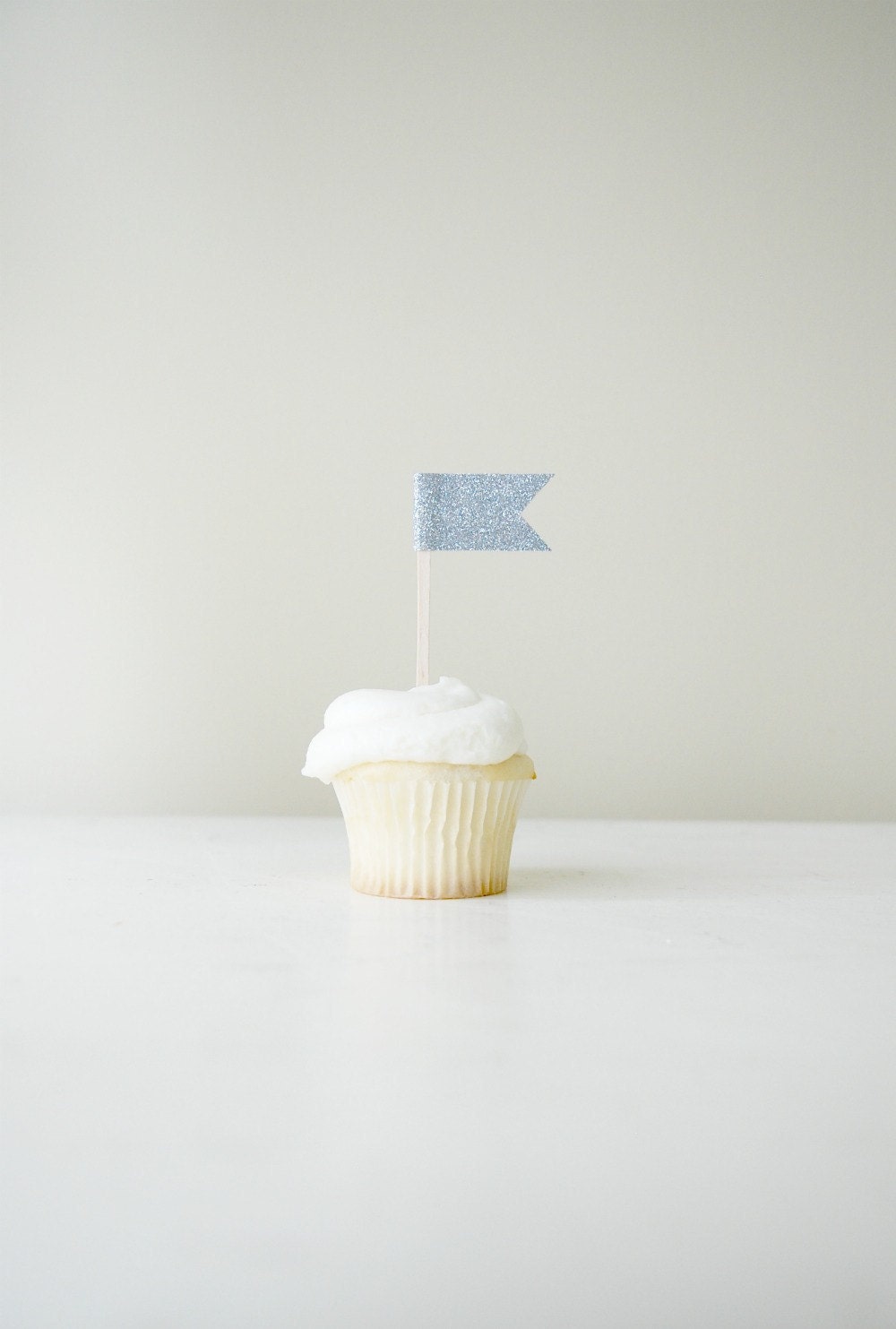 Glitter Flag Cupcake Topper Collection (one dozen, silver glitter)