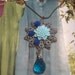 Shabby Chic Resin Flower and Aquamarine quartz on patinaed brass pendant TAGT