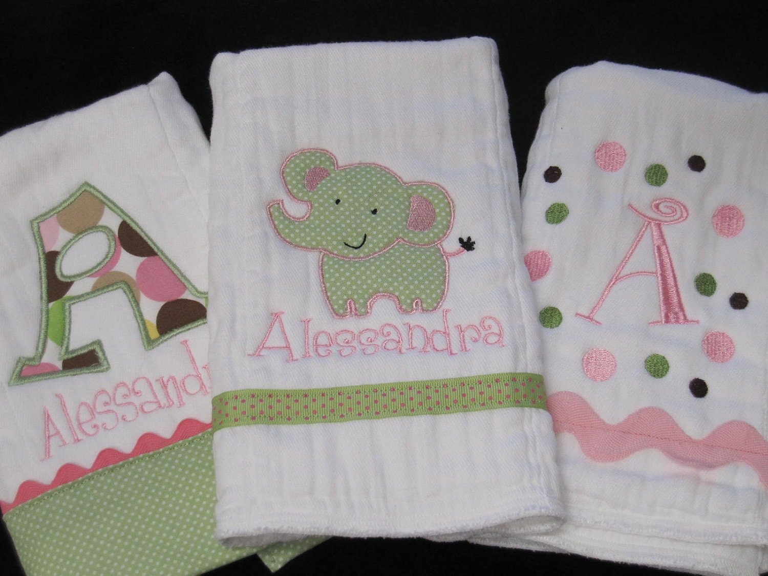 Girls Customized Gift Set-PERSONALIZED Elephant  Burp Cloths Newborn Baby Girl