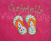 Personalized Beach Towel Girls Applique Bath Flip Flops Boutique Style You Design