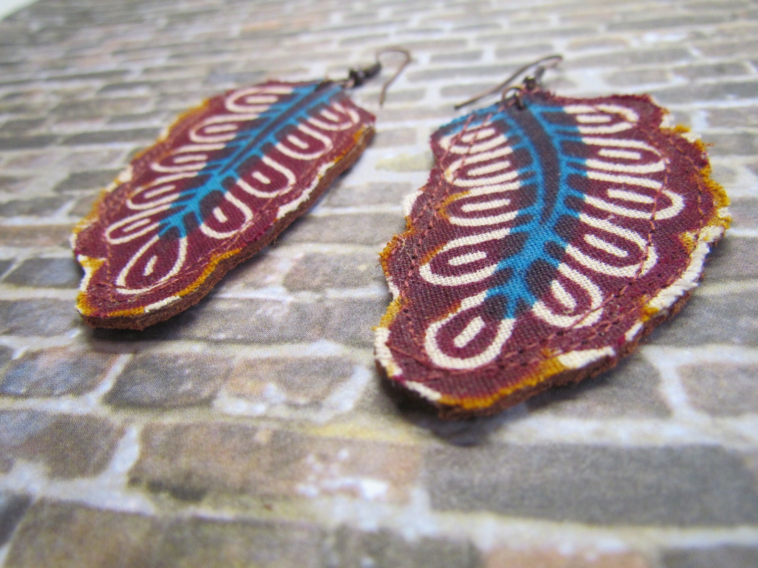 African Print & Genuine Leather Earrings