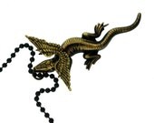 Men's: Gothic/Steampunk/Dark Romance - Winged Dragon with Jet Black Ball Chain Necklace