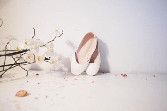 Soft leather ballet flats. White Lilies.