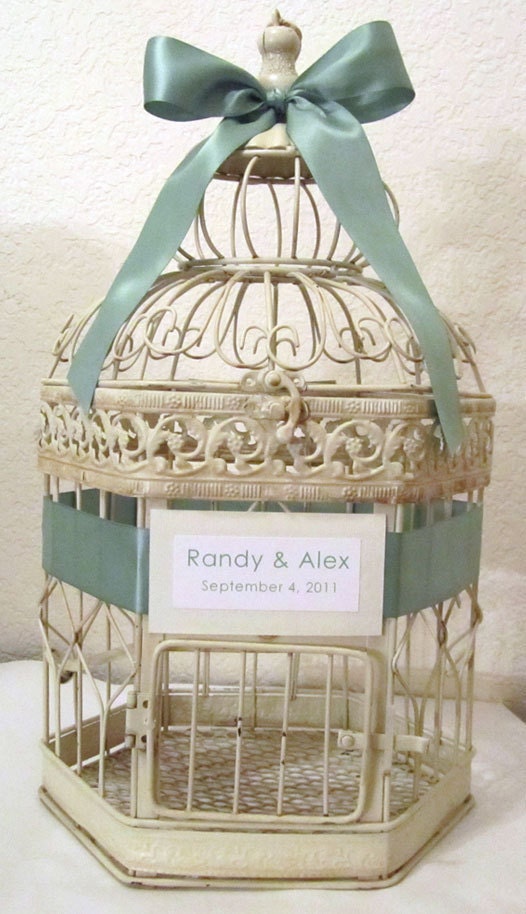 Personalized-LARGE Cream Hexagonal Birdcage-Wedding card holder