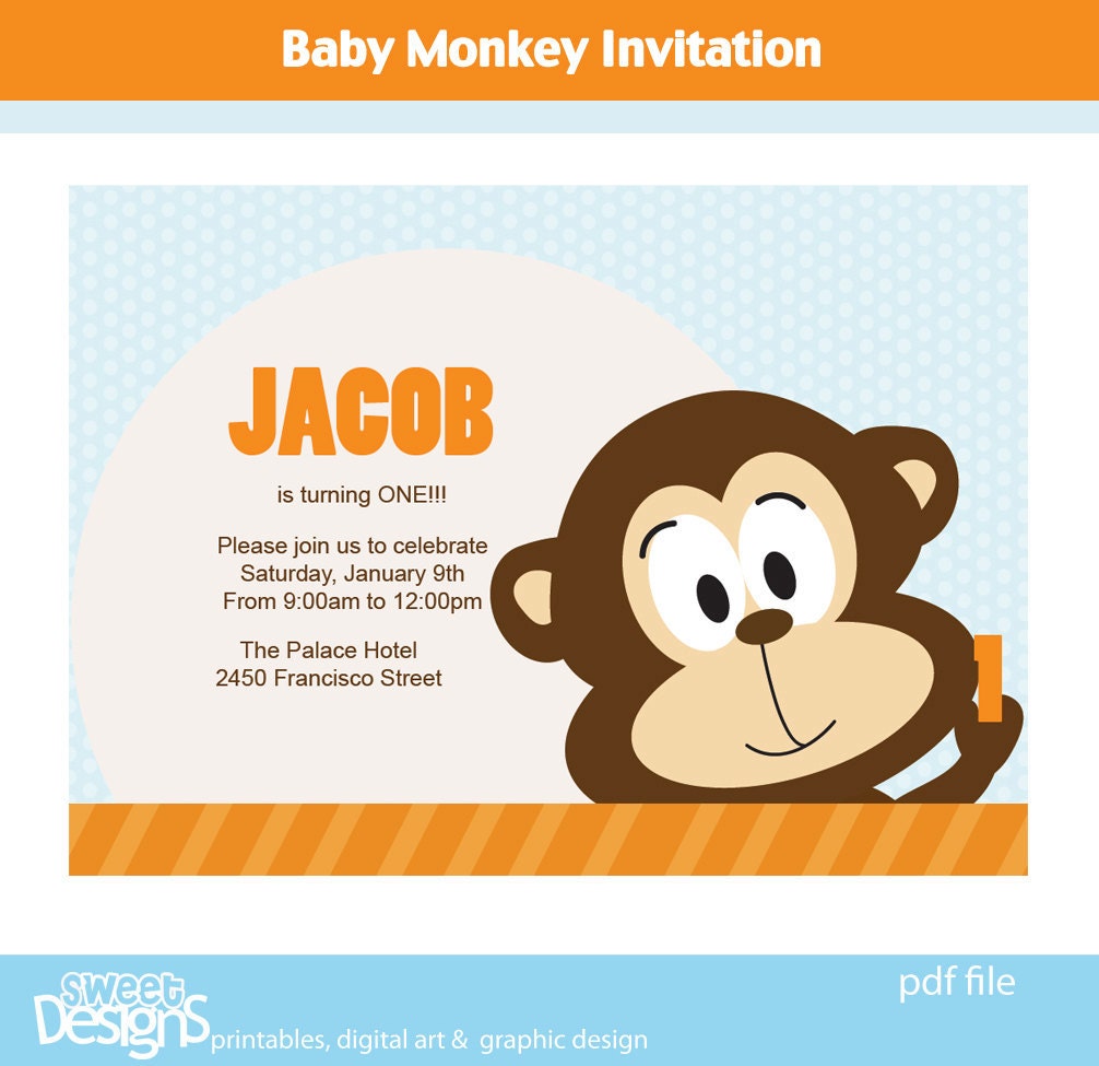 Digital or Printed Monkey invitation