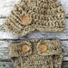 Little Man Suit in Oatmeal and Taupe with Matching Diaper Cover, Suspenders and Bow Tie in 0-3 Months- MADE TO ORDER