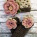 The Sofia Flower Beanie in Oatmeal, Dusty Pink, Taupe and Green with Matching Leg Warmers in Newborn to 24 Months Size- MADE TO ORDER