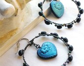 Peacock Blue Heart Earrings