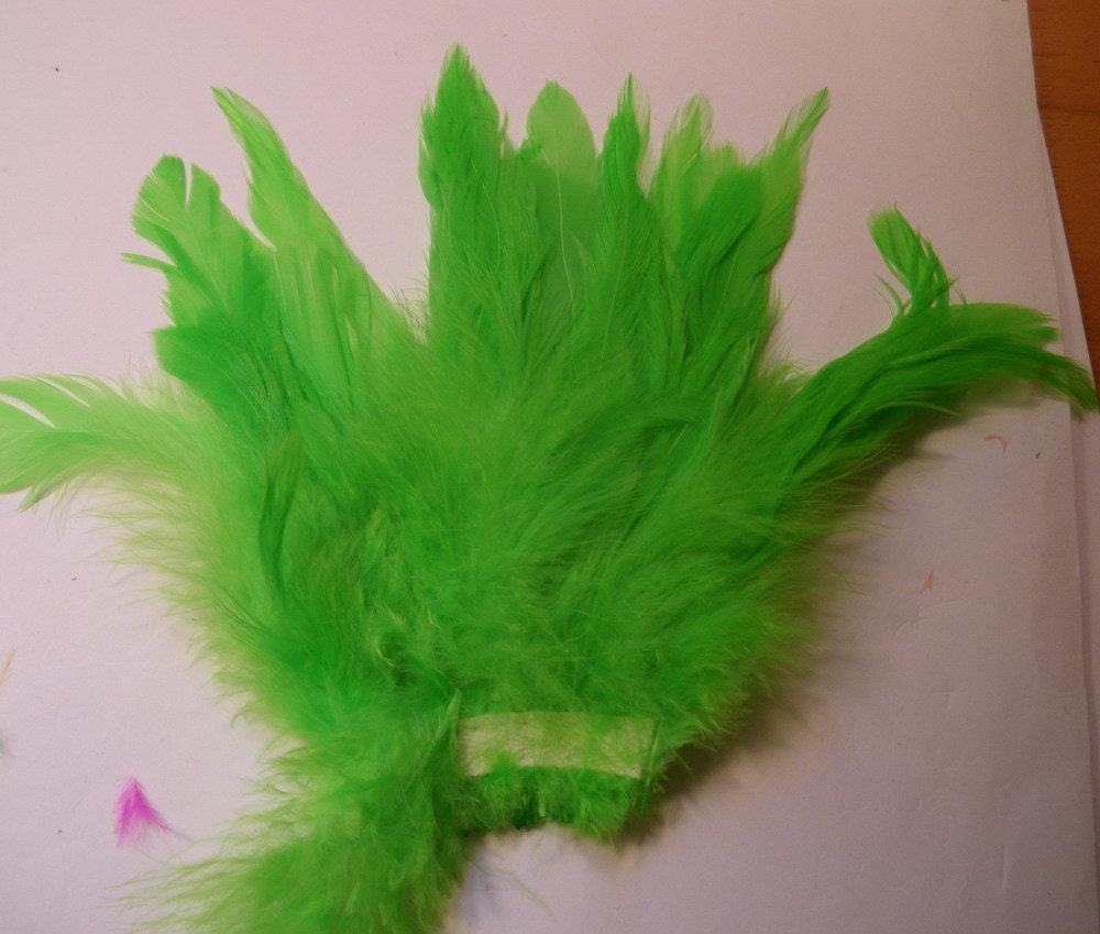 feathers lime green  Strung Schlappen Dyed 6 to 8 inches  SCH-18