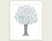 Personalized - Silver 25th Anniversary Gift Heart Tree - Art Print Monogram Name Date - Engagement Shower Wedding