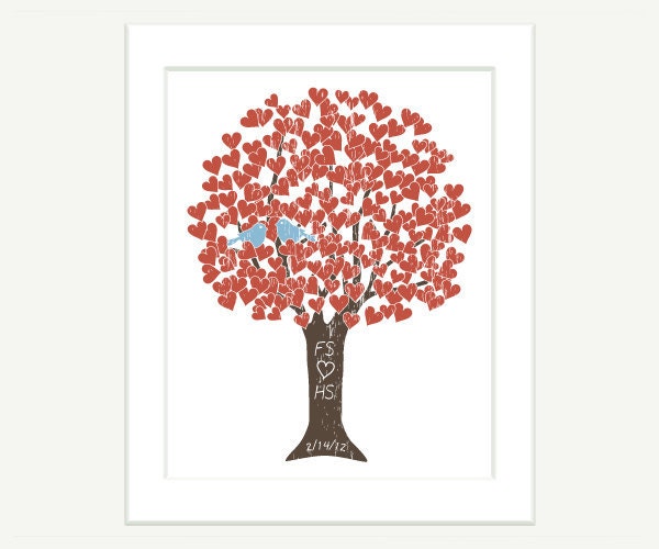 Vintage Look Tree Bridal Shower Gift Wedding - Blue Birds Love Tree - 8x10 Wall Art Digital Print Monogram Name Date Engagement