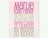 Personalized Pink Baby Birth Announcement Kids Wall Art - 11x14 Subway Art Digital Print Poster